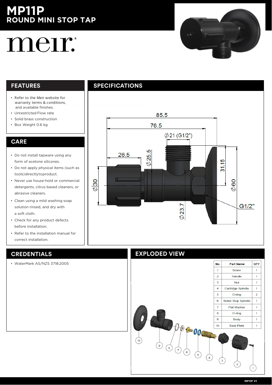 Meir specification sheet