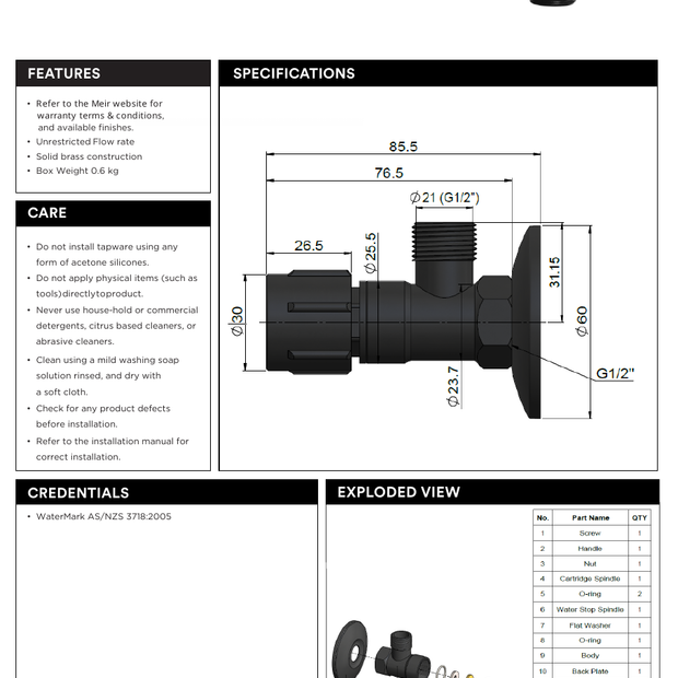 Meir specification sheet