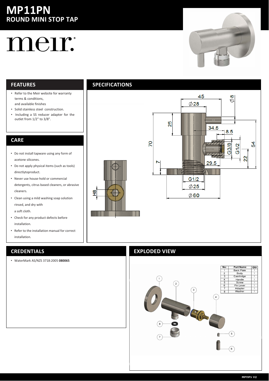 Meir specification sheet