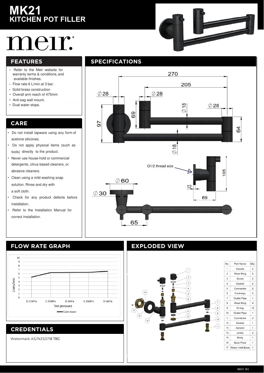 Meir specification sheet