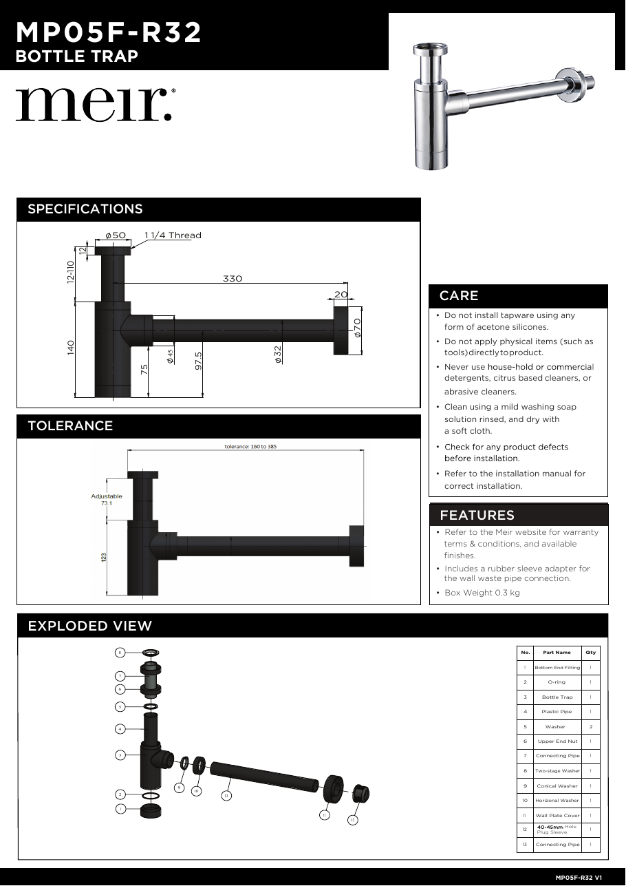 Meir specification sheet
