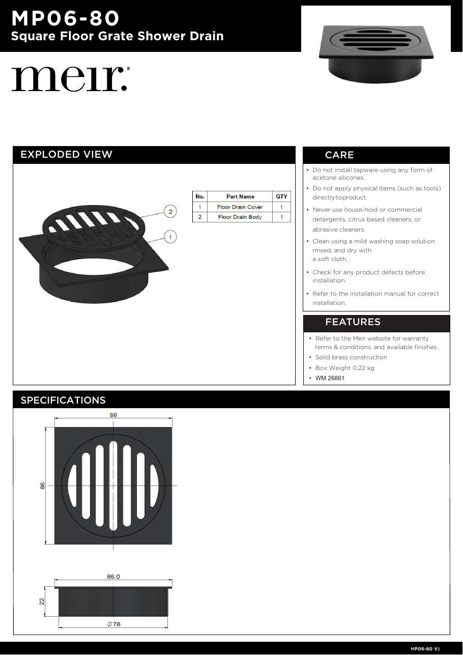 Meir specification sheet