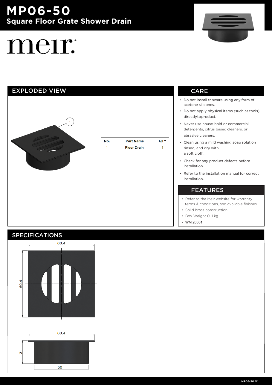 Meir specification sheet
