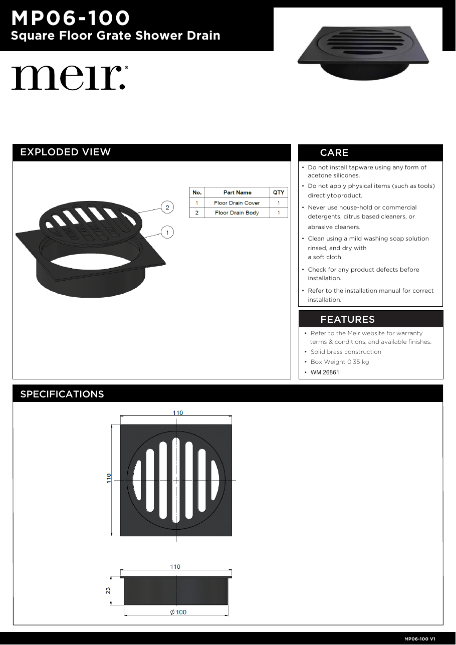 Meir specification sheet