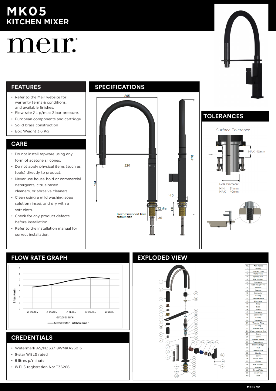 Meir Square Flexible Kitchen Mixer Tap, Matte Black