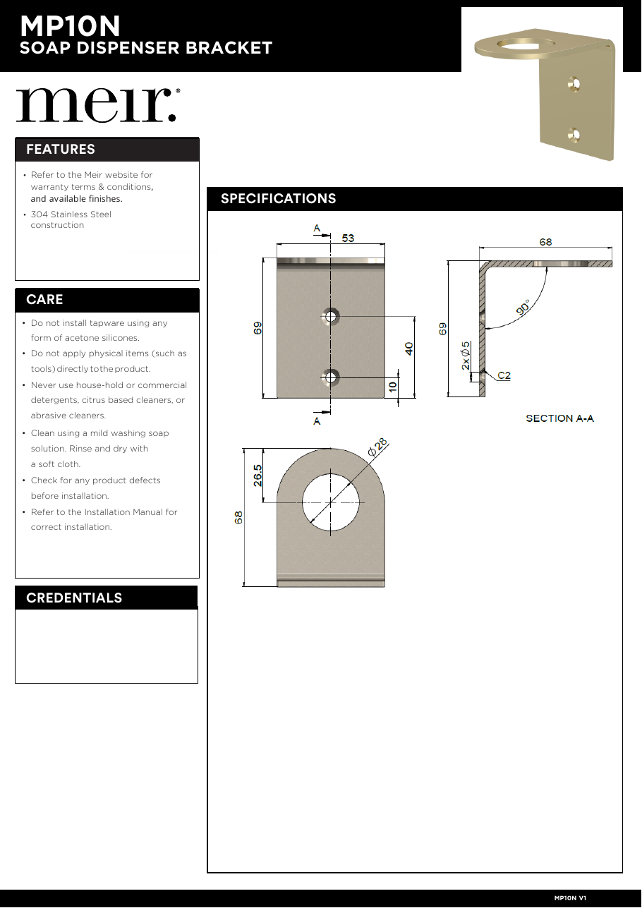 Meir specification sheet