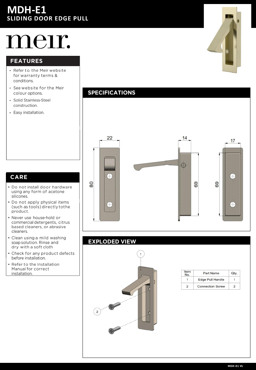 Meir specification sheet
