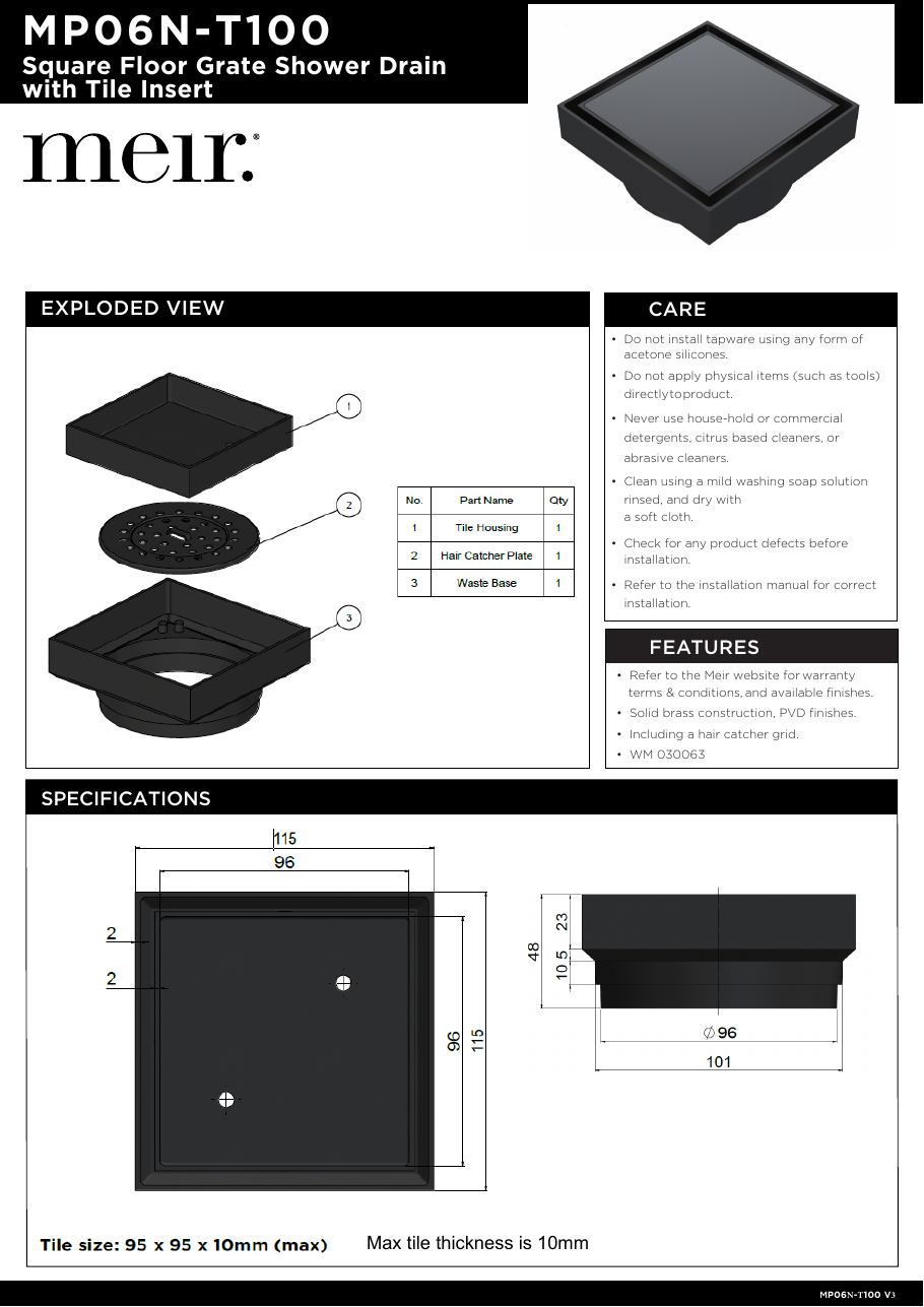 Meir specification sheet