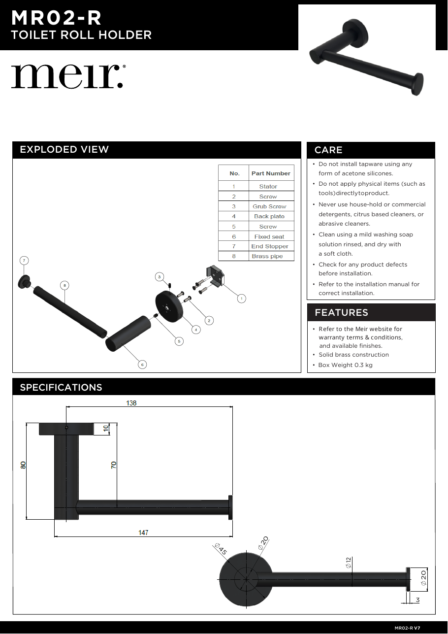 Meir specification sheet