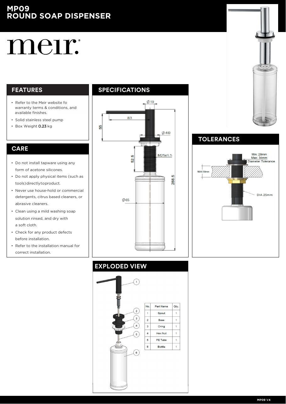 Meir specification sheet