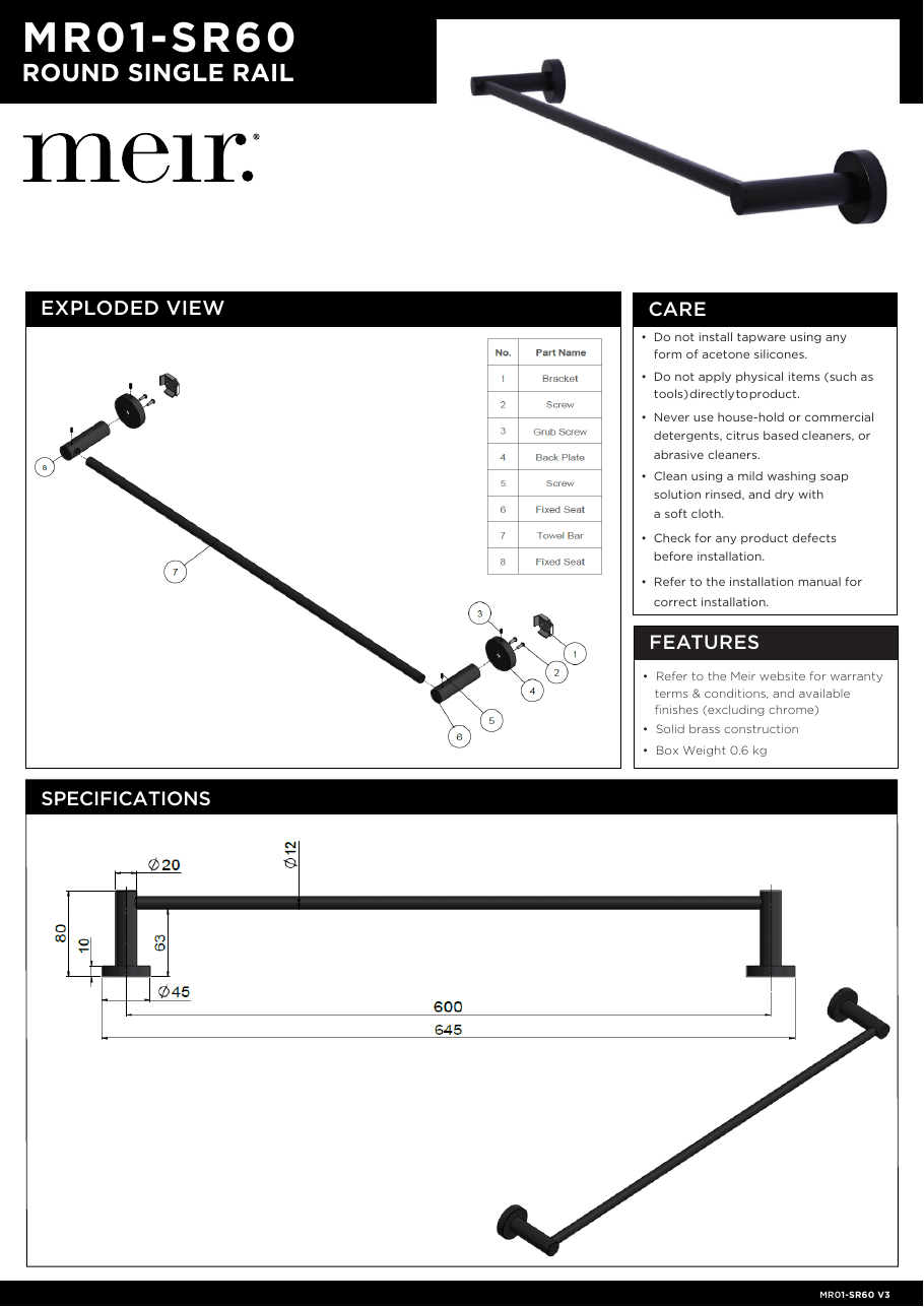 Meir specification sheet