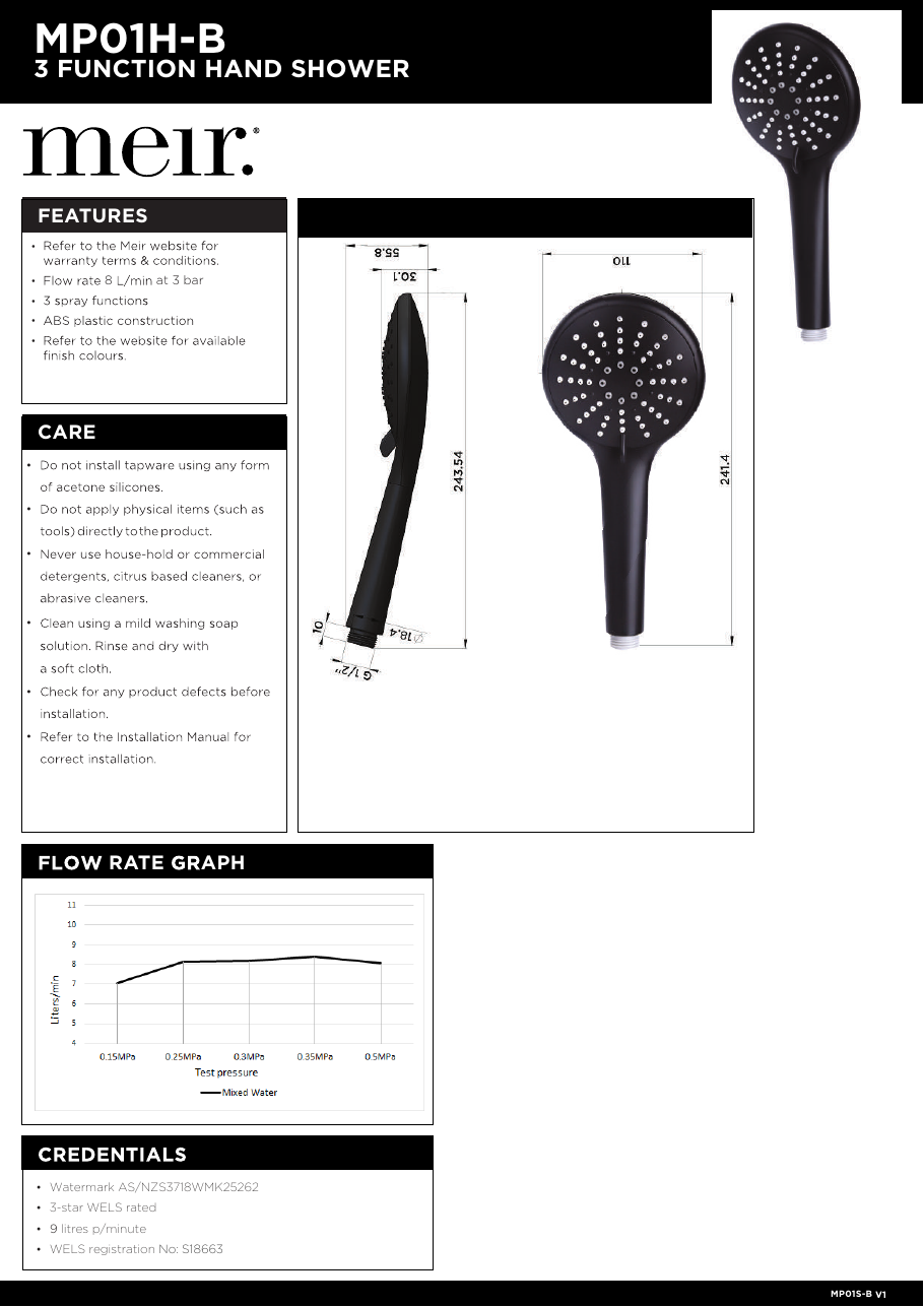 Meir specification sheet