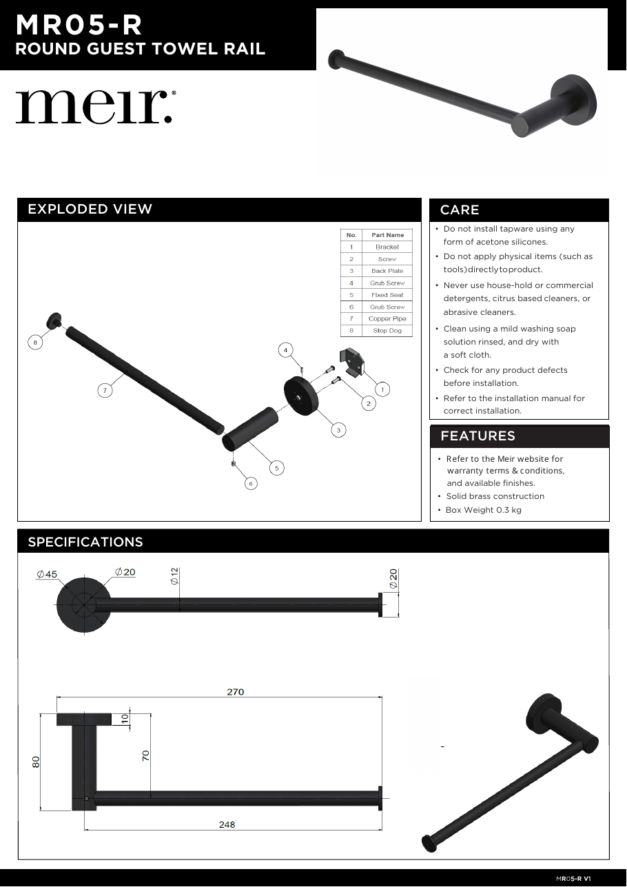 Meir specification sheet