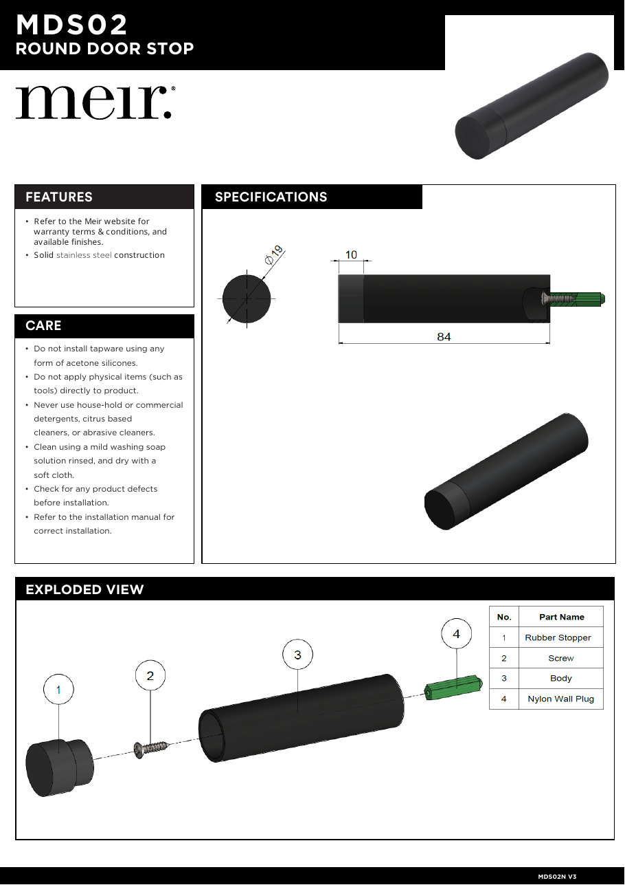 Meir specification sheet