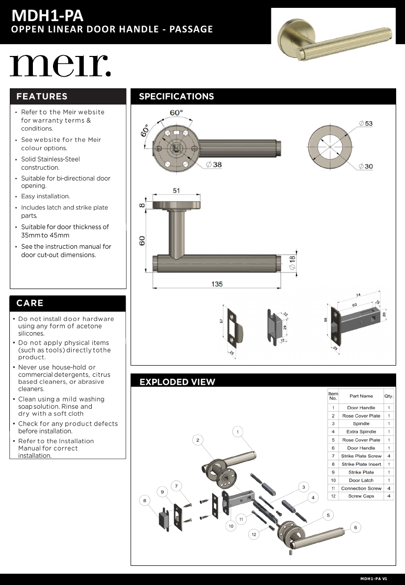 Meir specification sheet