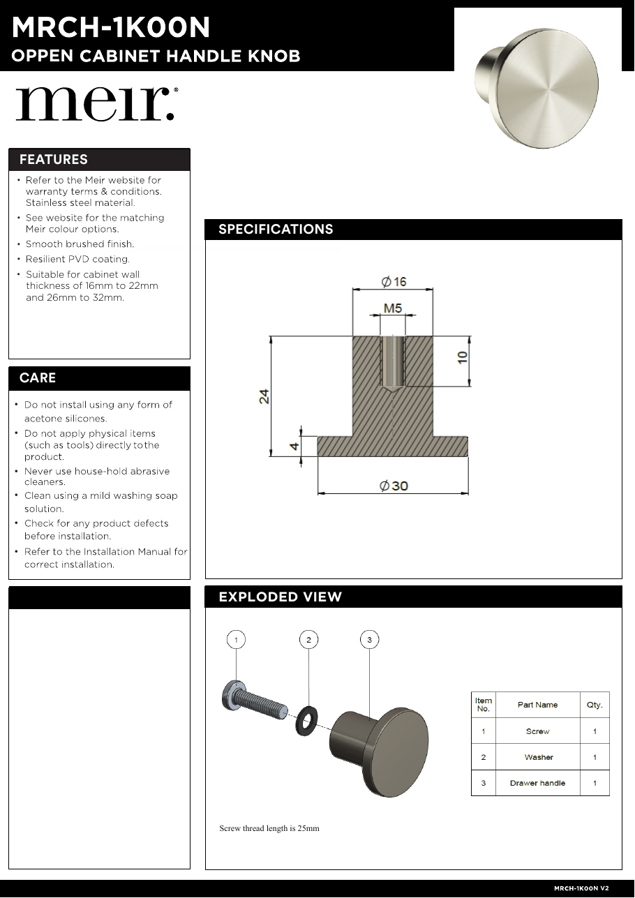 Meir specification sheet