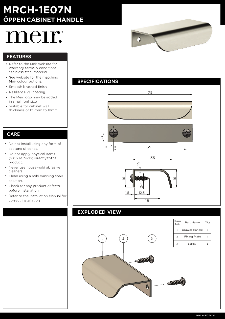 Meir specification sheet