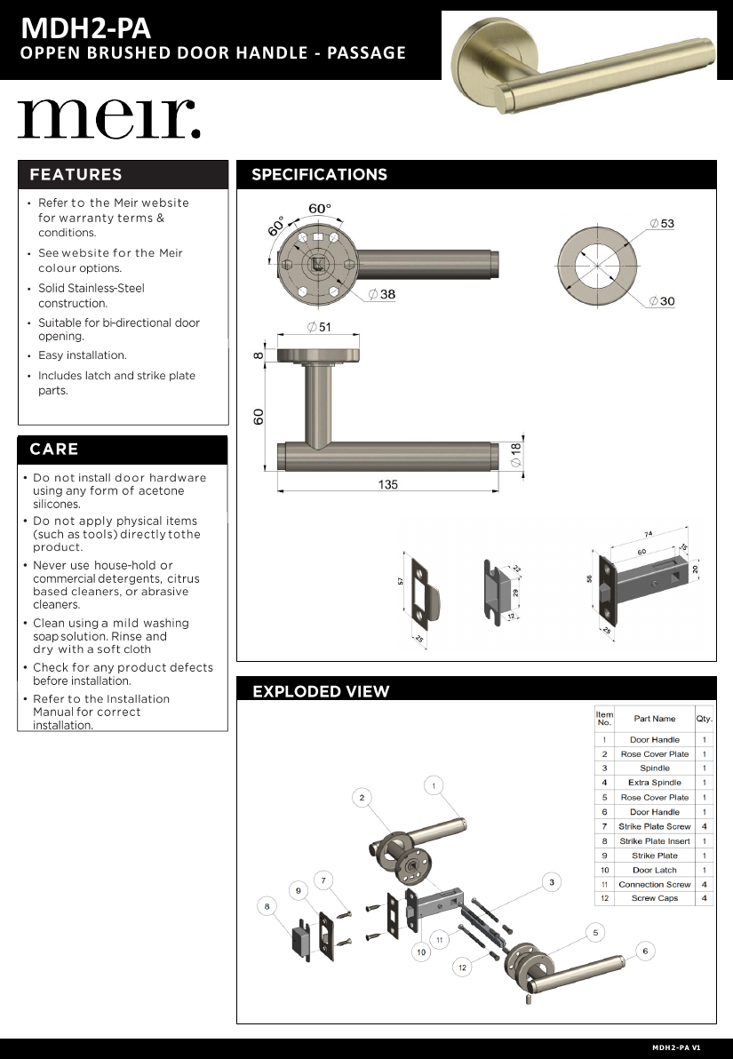 Meir specification sheet
