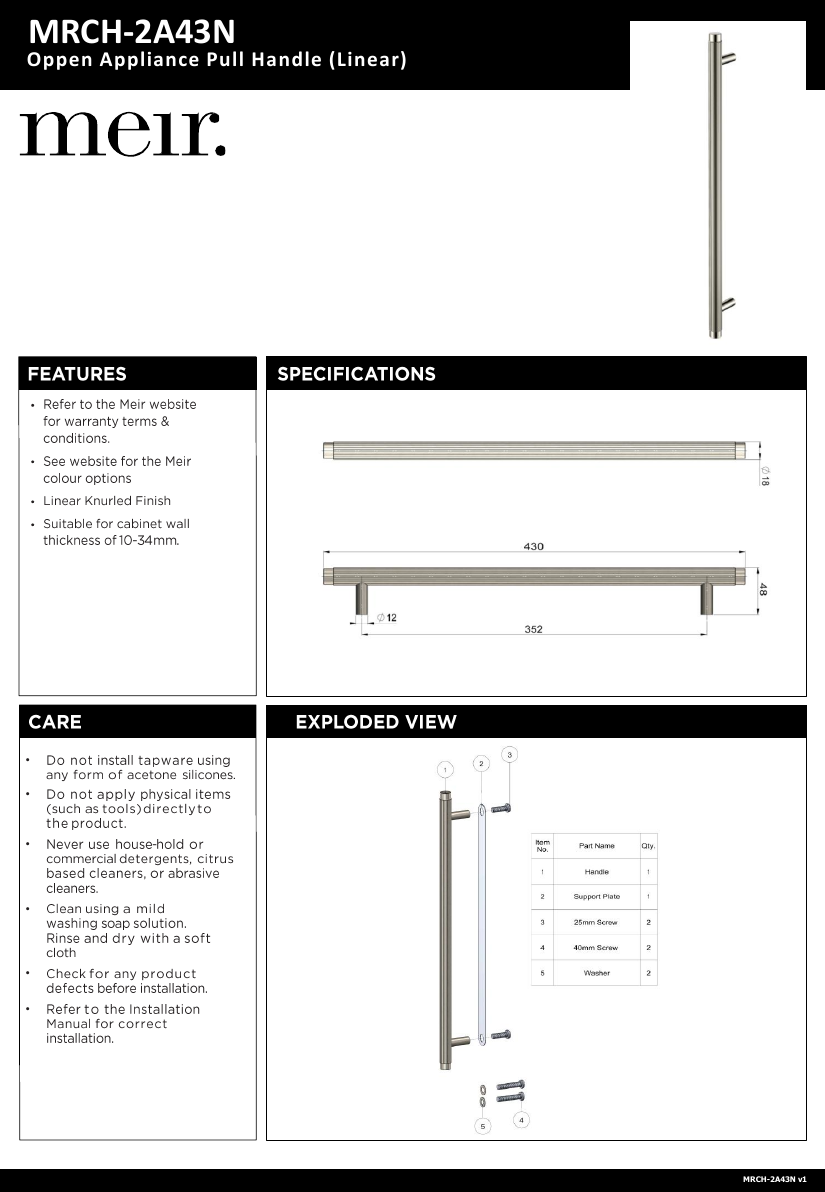 Meir specification sheet