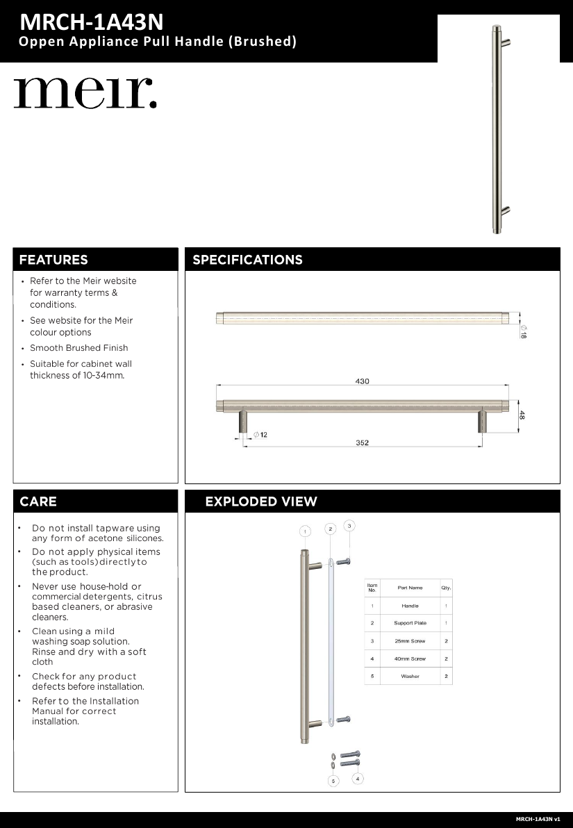 Meir specification sheet