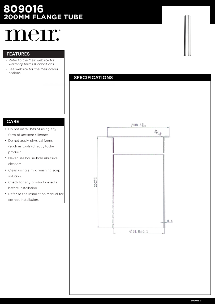 Meir specification sheet