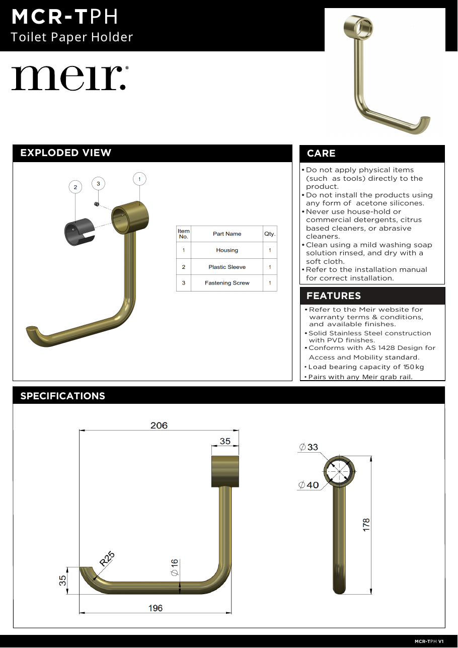 Meir specification sheet