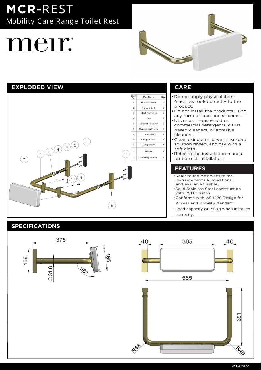 Meir specification sheet