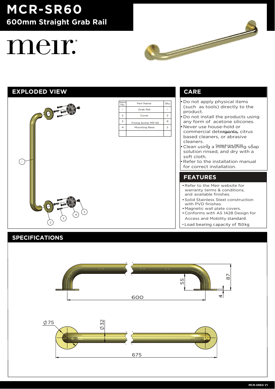 Meir specification sheet