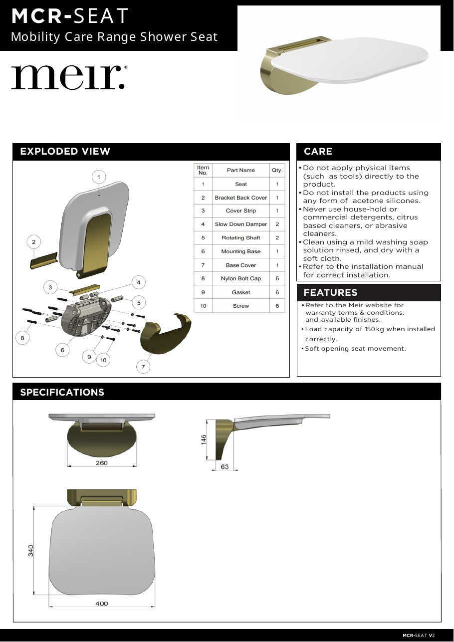 Meir specification sheet