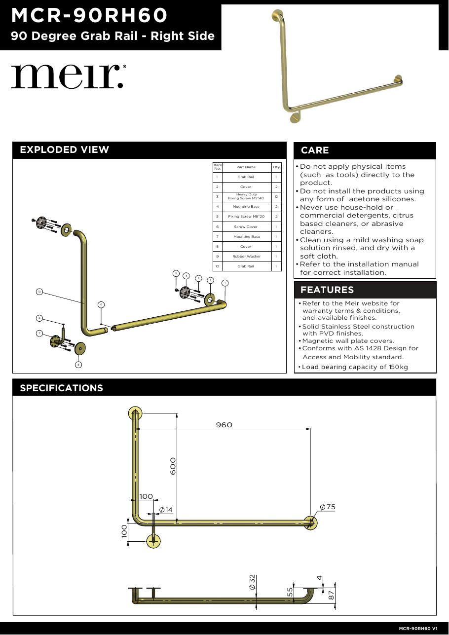 Meir specification sheet