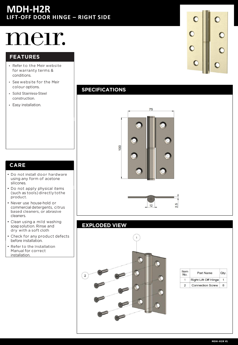 Meir specification sheet