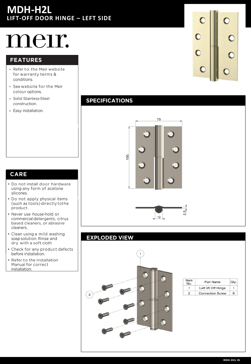 Meir specification sheet