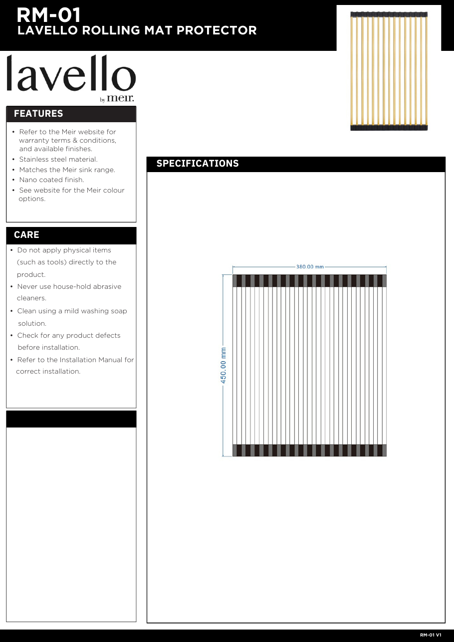 Meir specification sheet