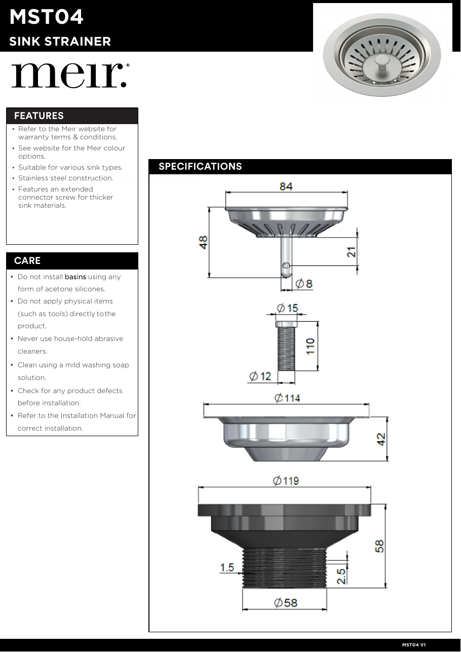 Meir specification sheet