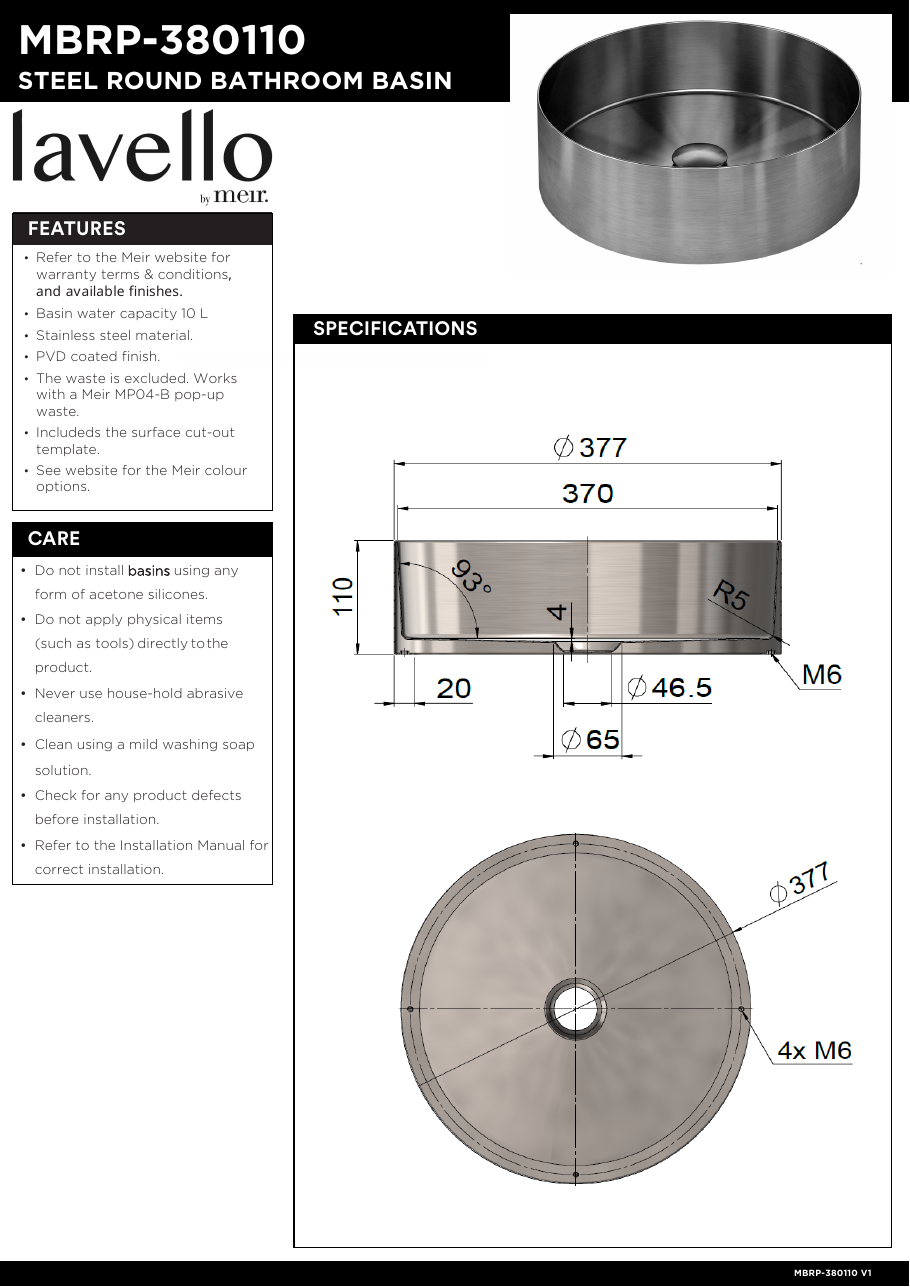 Meir specification sheet
