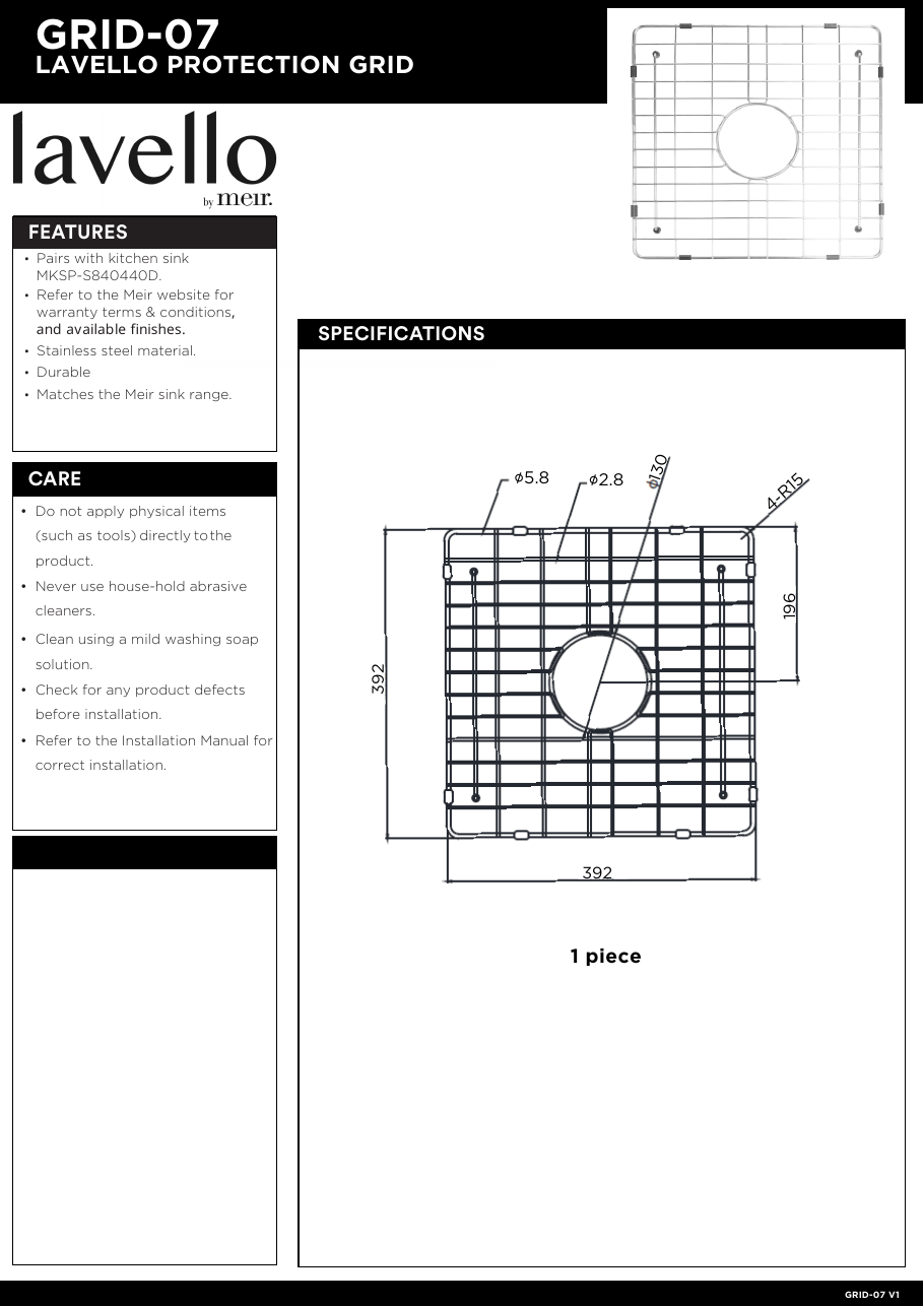 Meir specification sheet