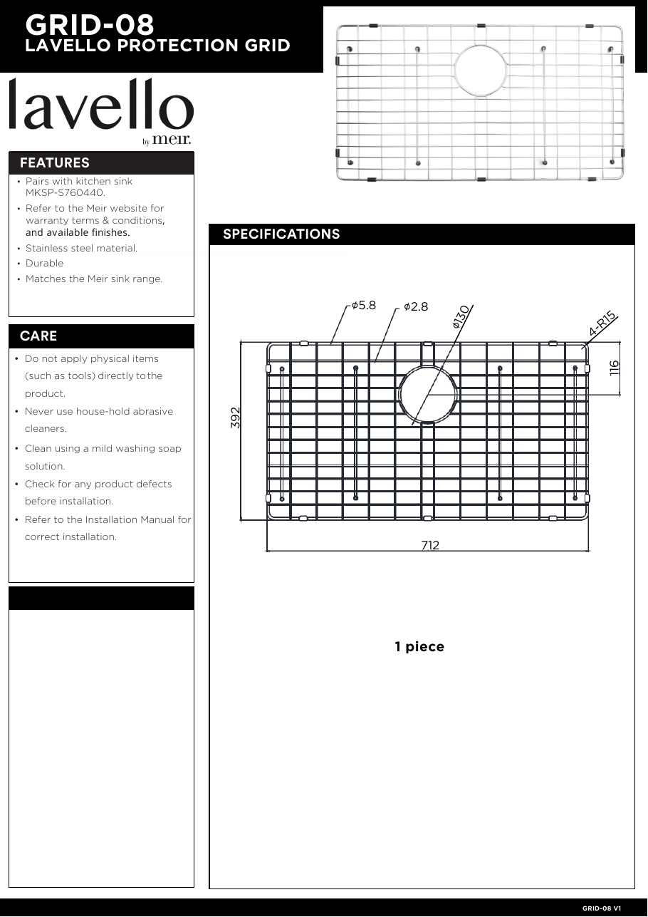 Meir specification sheet