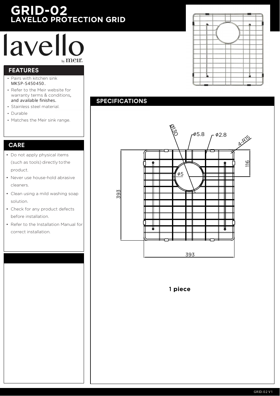 Meir specification sheet