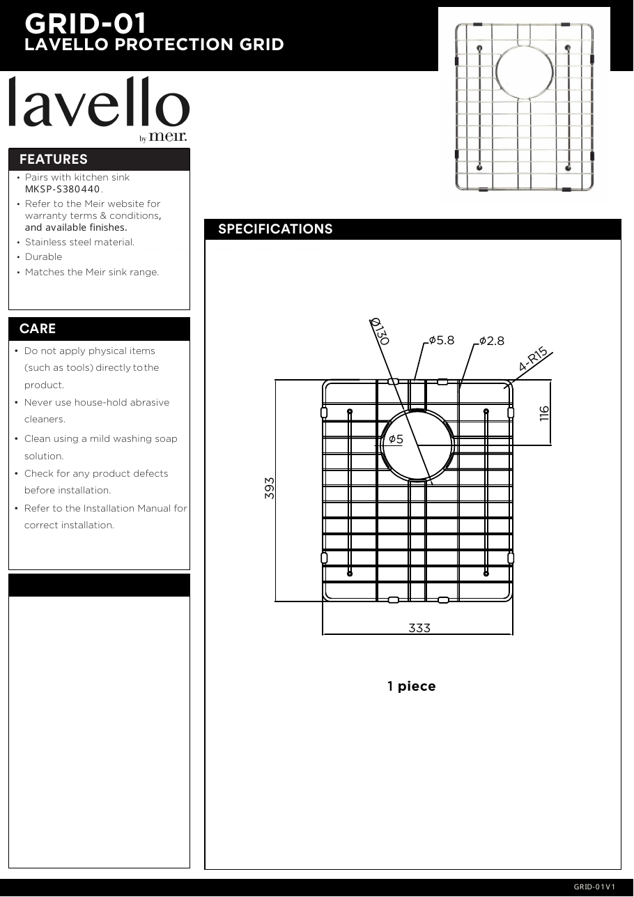 Meir specification sheet
