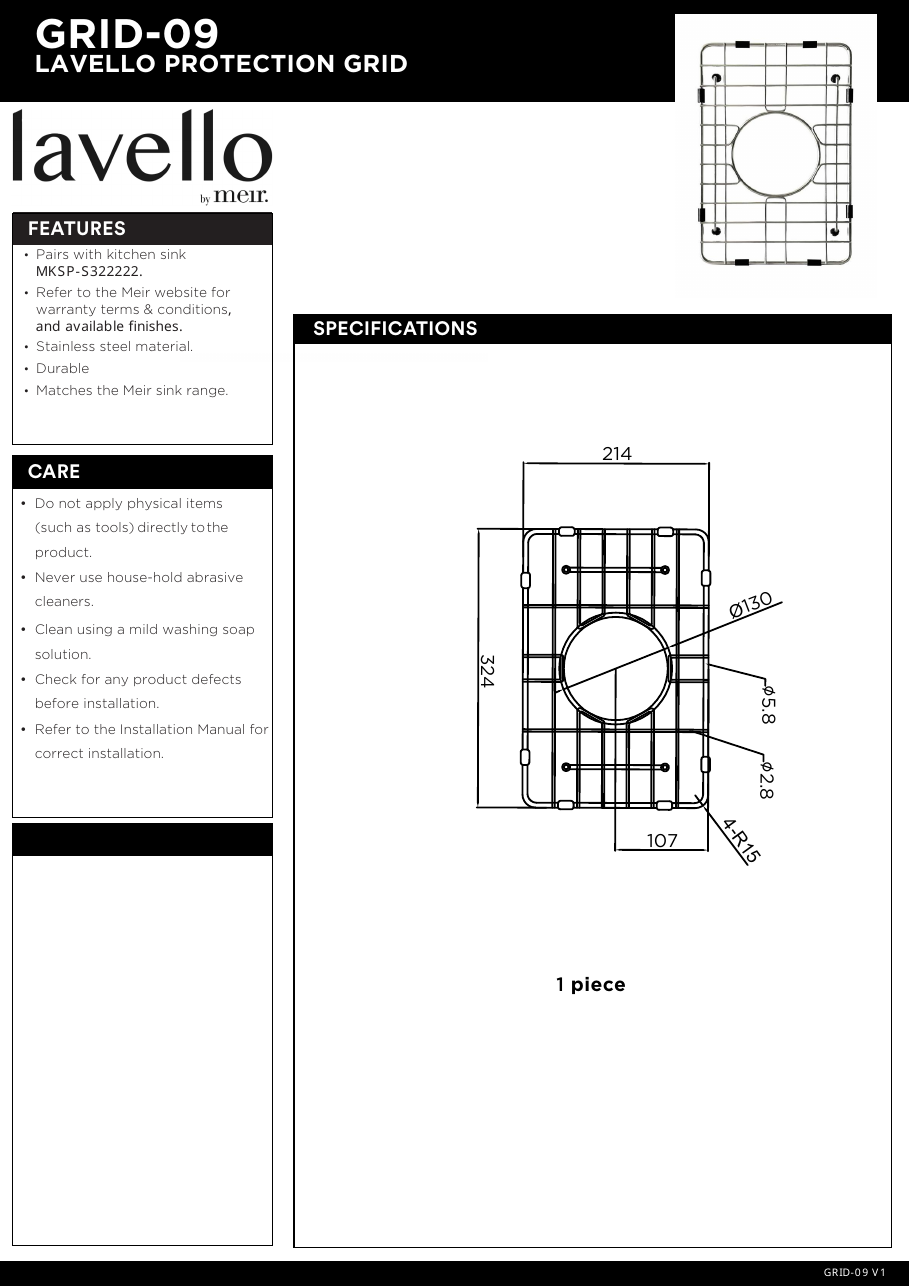 Meir specification sheet