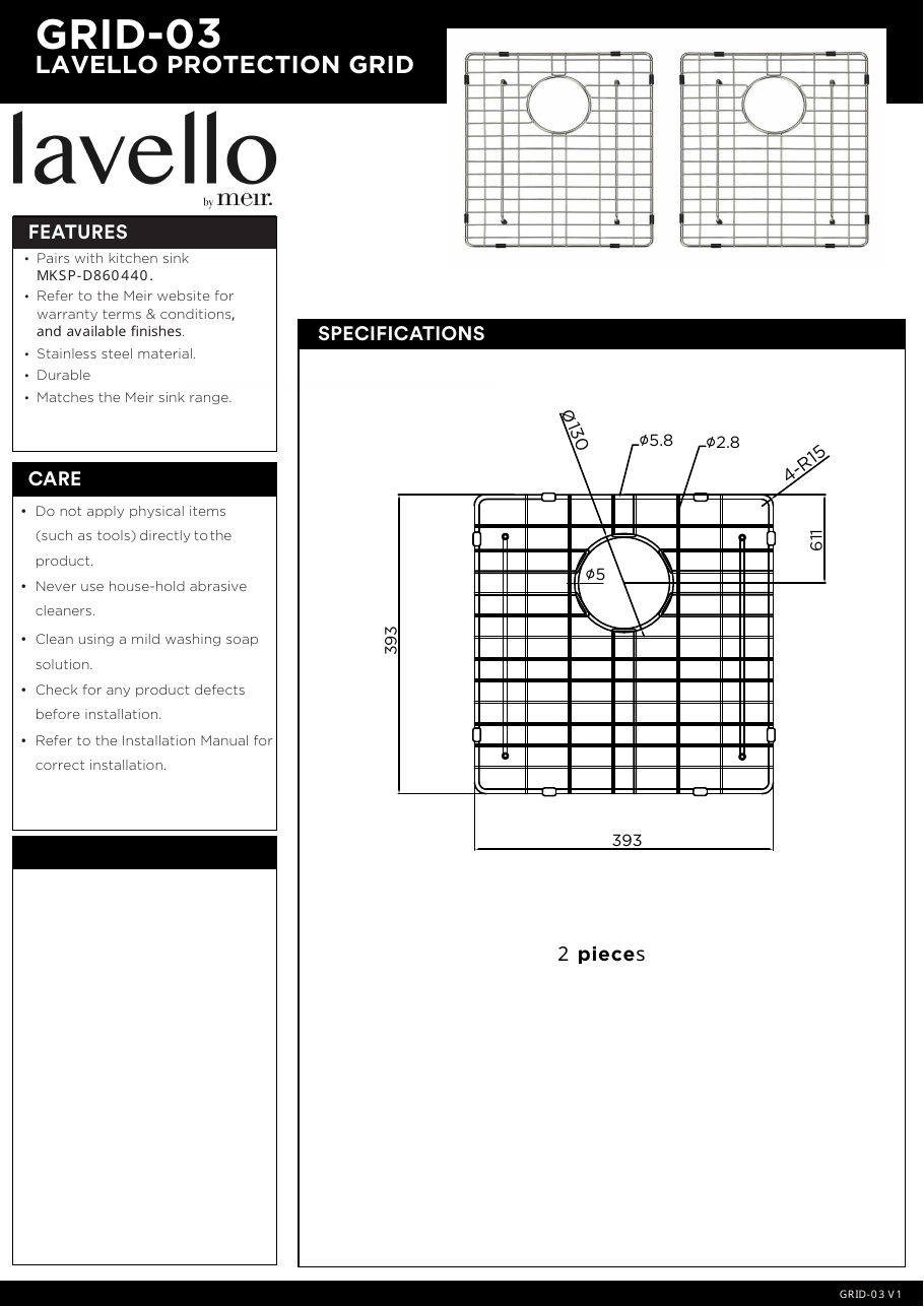 Meir specification sheet