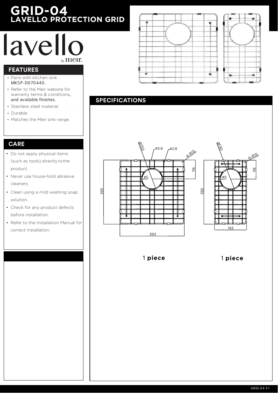 Meir specification sheet