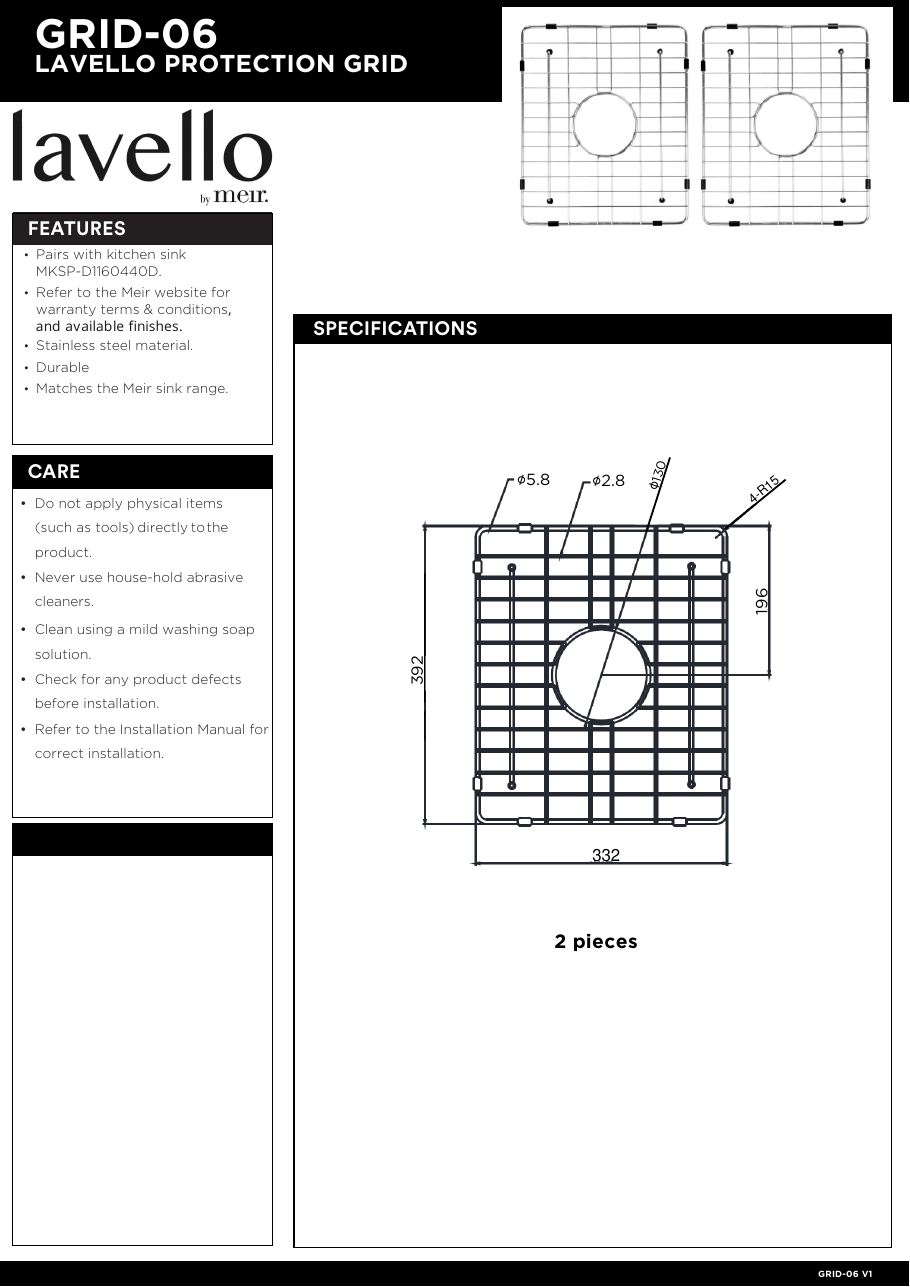 Meir specification sheet