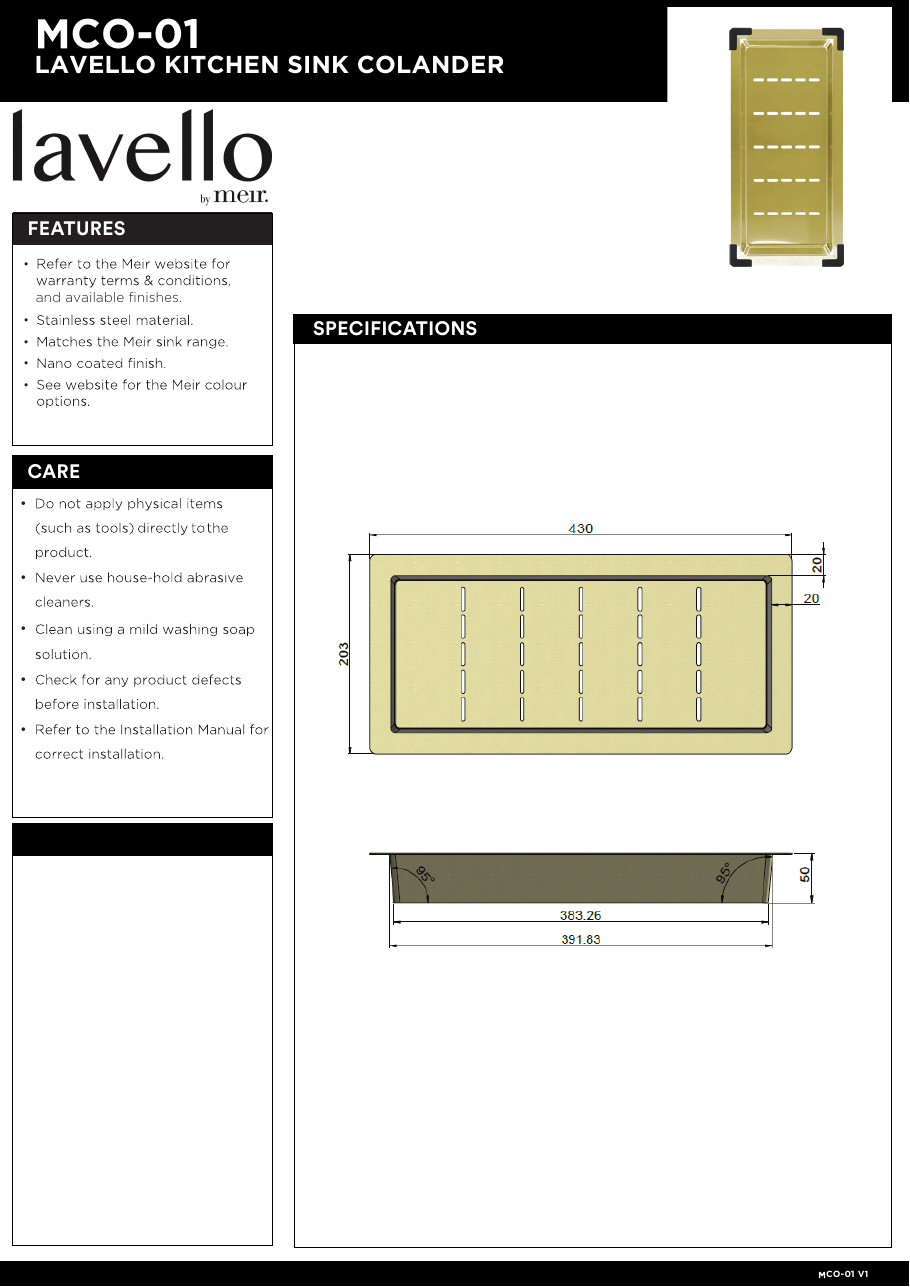 Meir specification sheet
