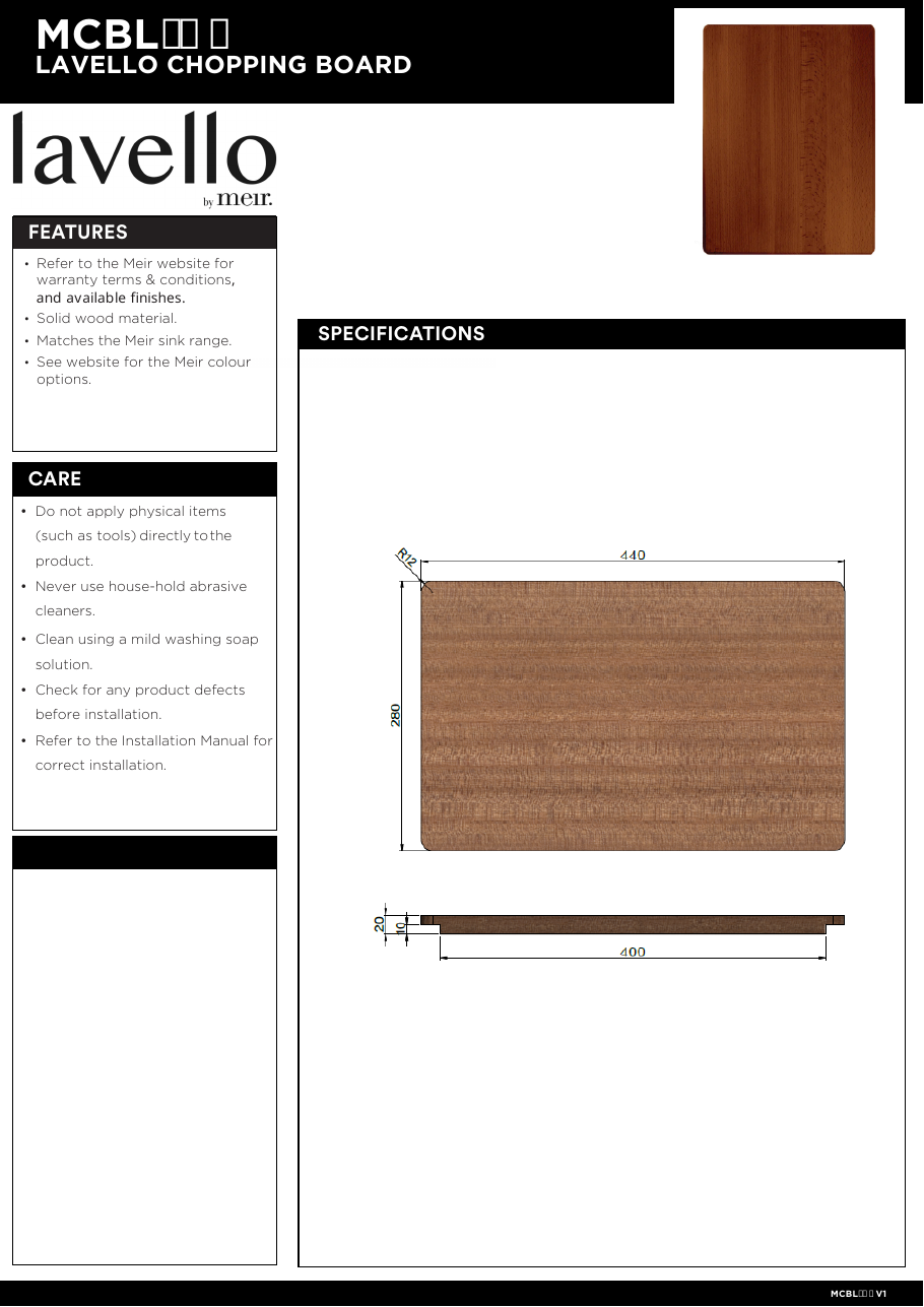 Meir specification sheet