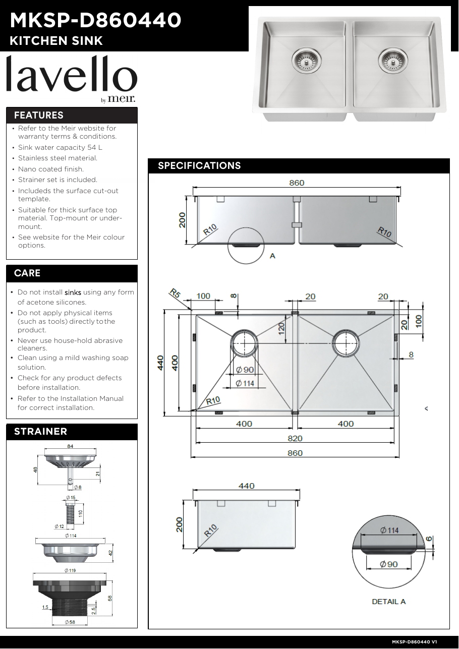 Meir specification sheet