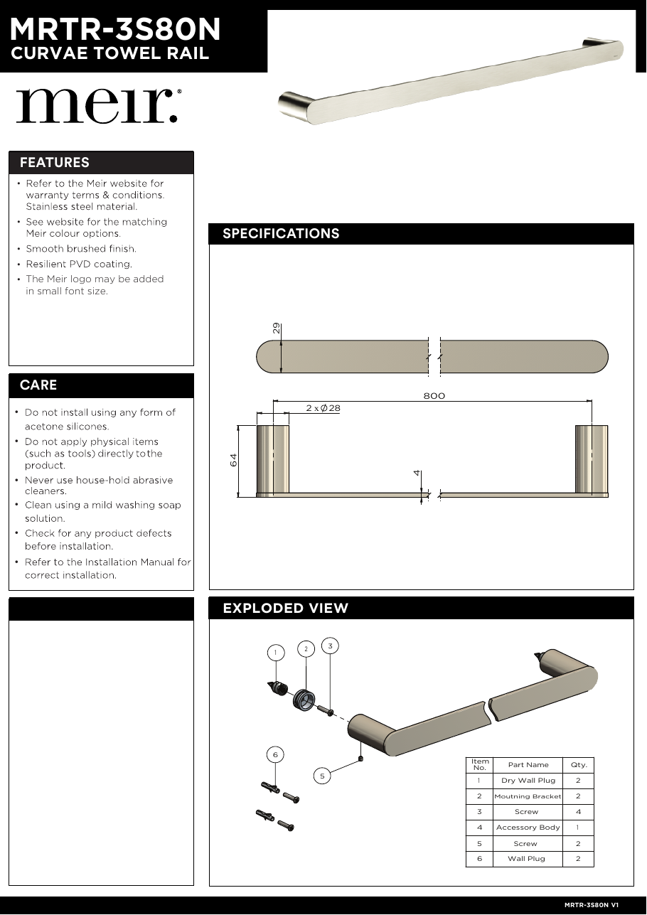 Meir specification sheet