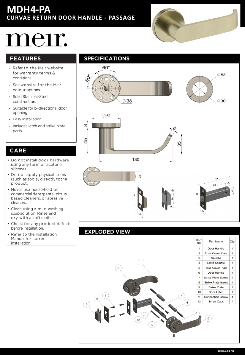 Meir specification sheet