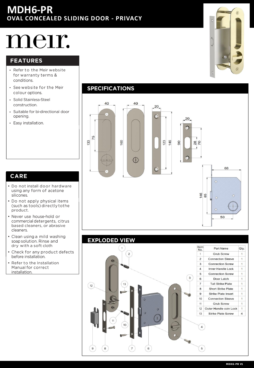 Meir specification sheet