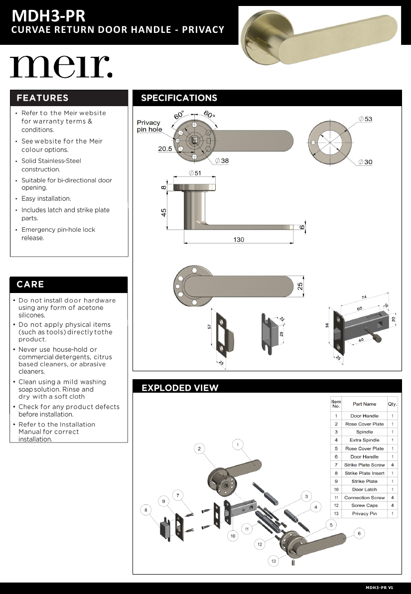 Meir specification sheet